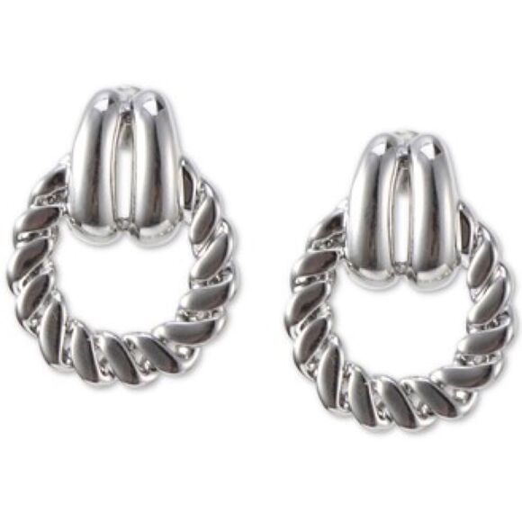 Charter Club Double Loop Doorknocker Drop Earrings Silver Tone NWT - Picture 1 of 3